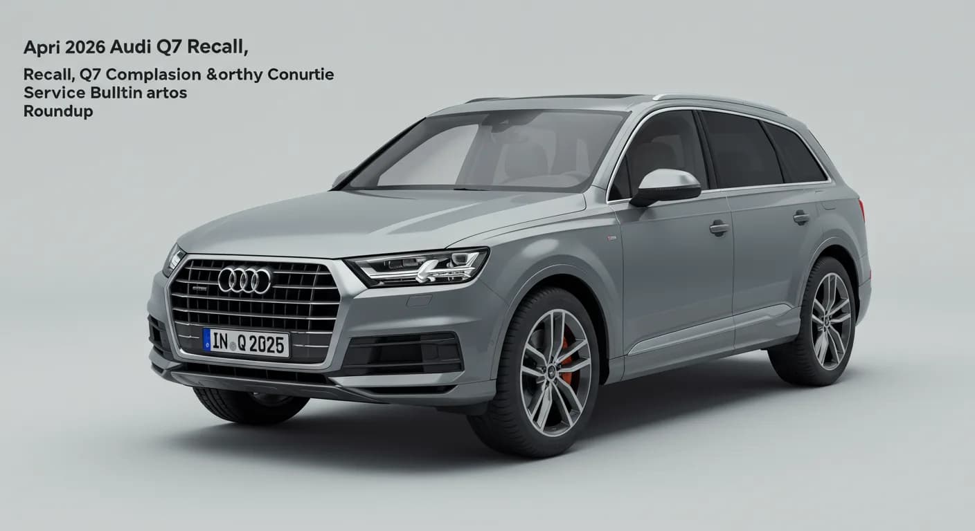 Audi Q7 April 2026 safety roundup — editorial illustration