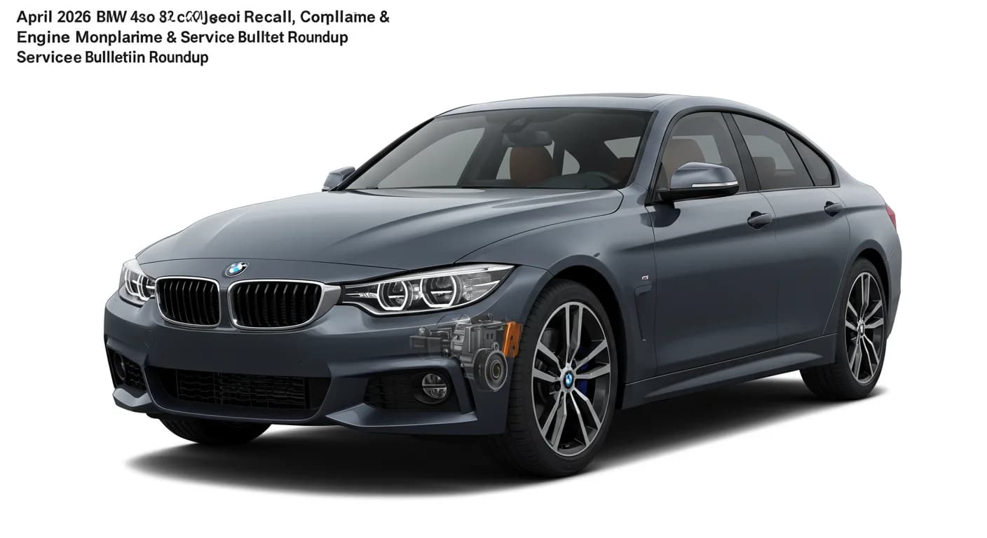 BMW 430i April 2026 safety roundup — editorial illustration