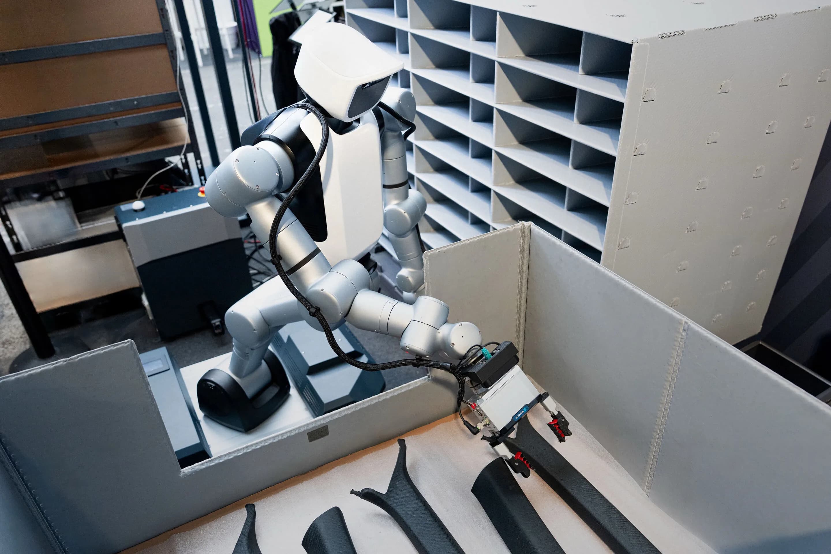 Mobile humanoid robots for automotive logistics - Agile Robots, Audi, Dassault Systèmes and NVIDIA announced at NVIDIA GTC Berlin a proof-of-concept to automate parts sequencing at Audi's Ingolstadt plant using mobile humanoids.