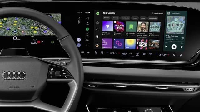 Spotify in-car app in the Audi MMI - Interior view of the native Spotify in-car app in the Audi A6 e-tron and Audi Q6 e-tron models, as well as the Audi A5, Audi Q5 and Audi A6 from model year 2026 onwards