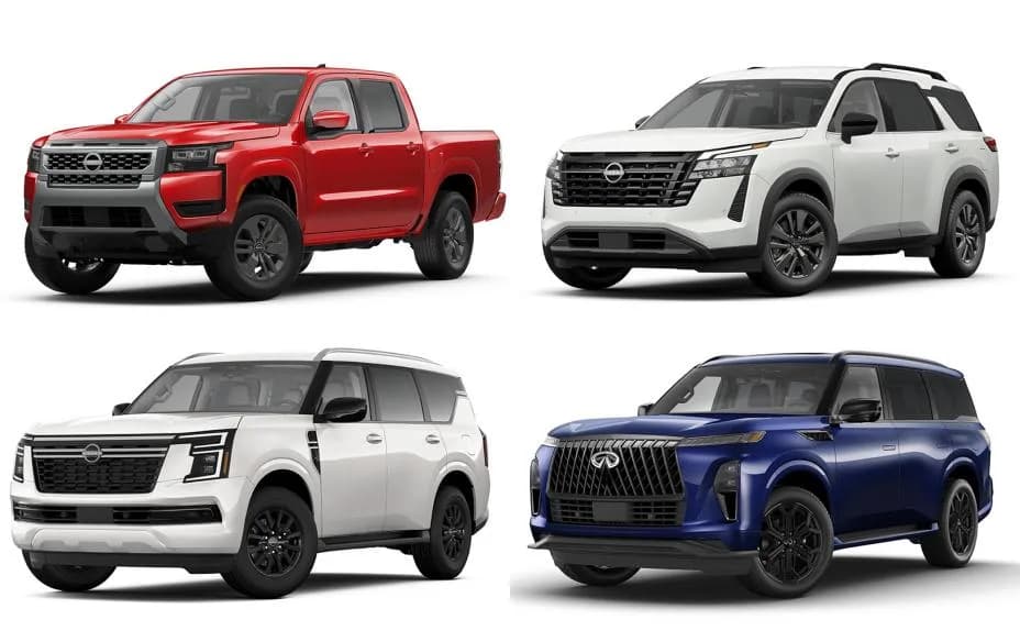 A collage of four Nissan models against a white background.