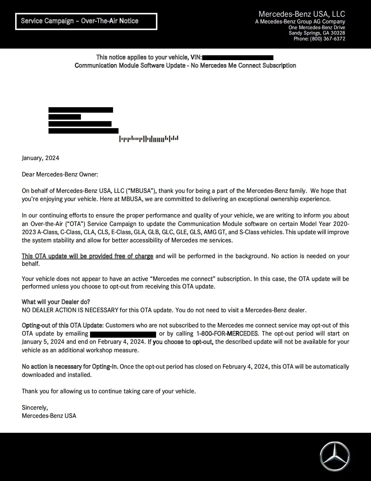 2021 Mercedes-Benz AMG GT — manufacturer_communication document image 1