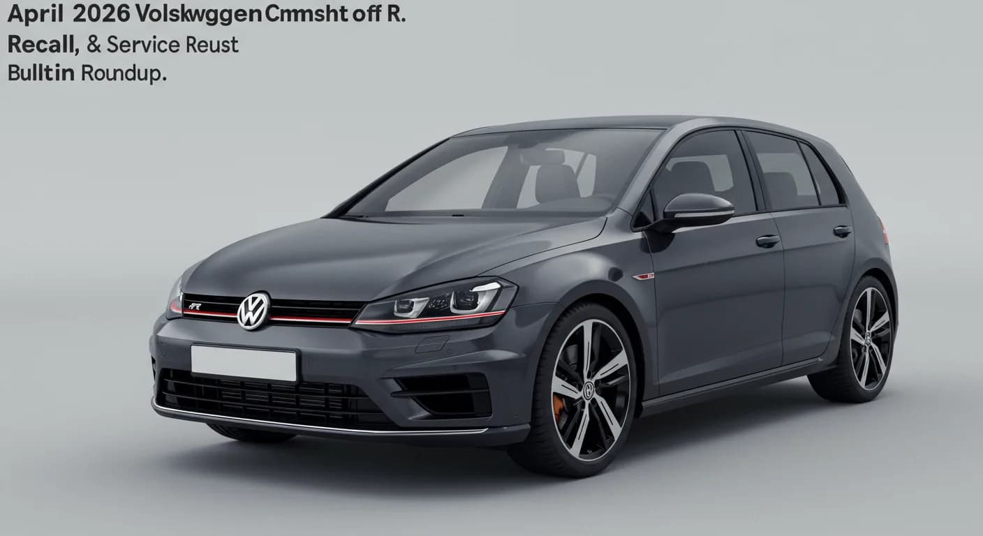 Volkswagen Golf R April 2026 safety roundup — editorial illustration