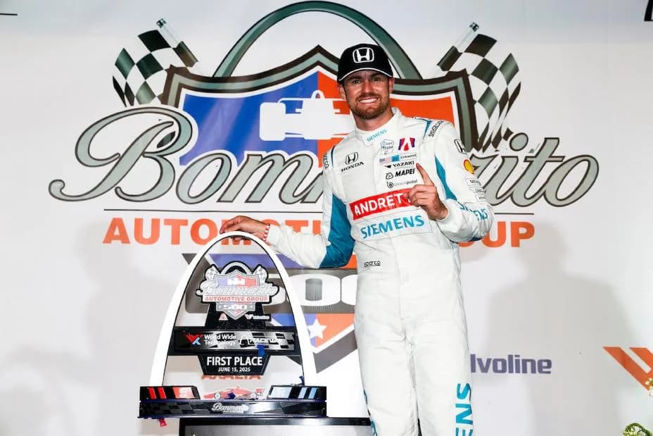 #27: Kyle Kirkwood, Andretti Global Honda, on the podium