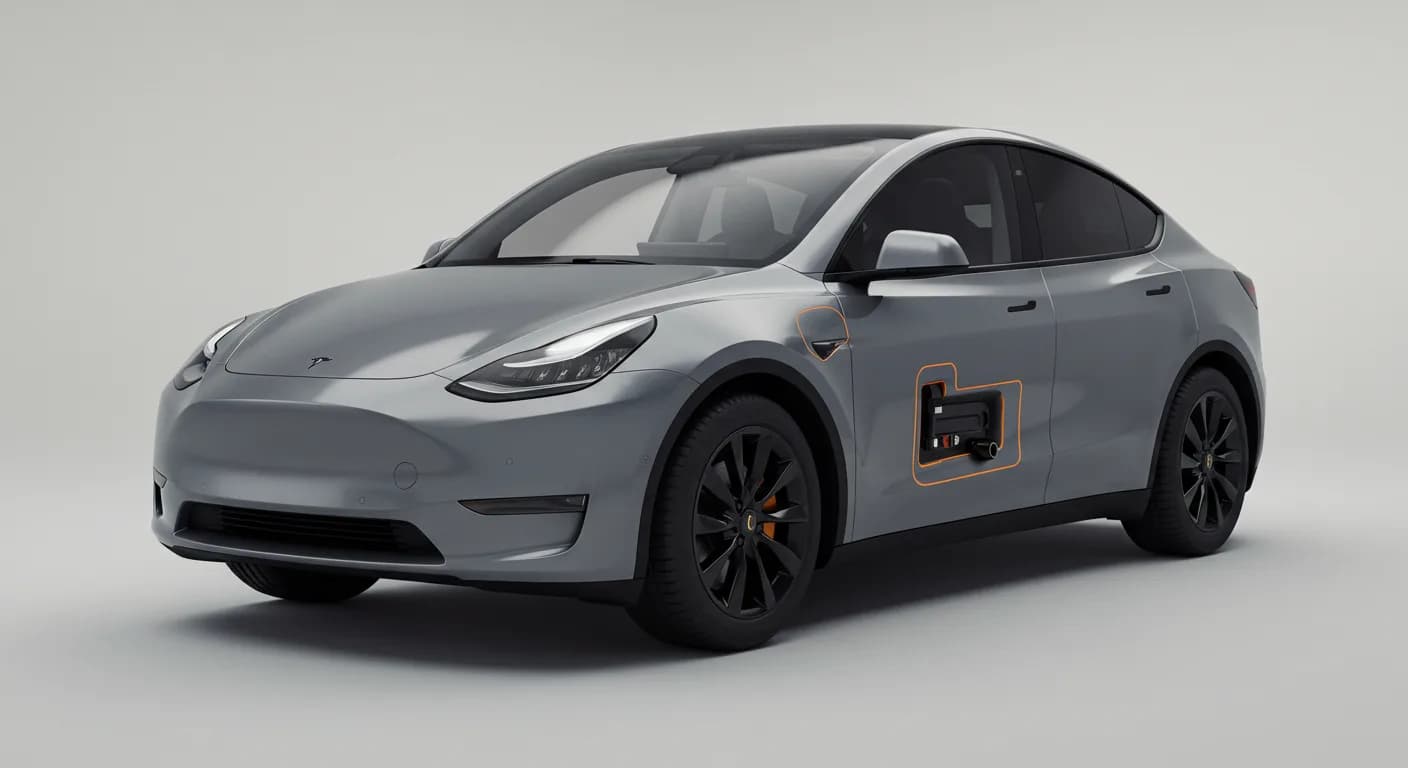 2024 TESLA Model Y safety profile — editorial illustration