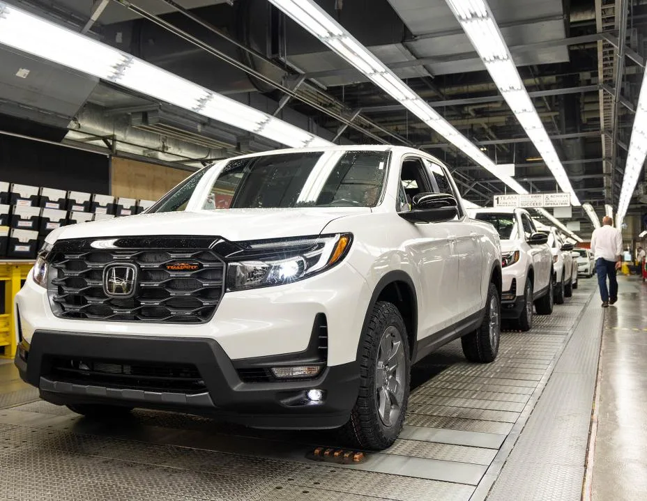 The Ridgeline, the top-ranked vehicle in the 2026 Cars.com American-Made Index, rolls off the assembly line at the Alabama Auto Plant in Lincoln, Alabama