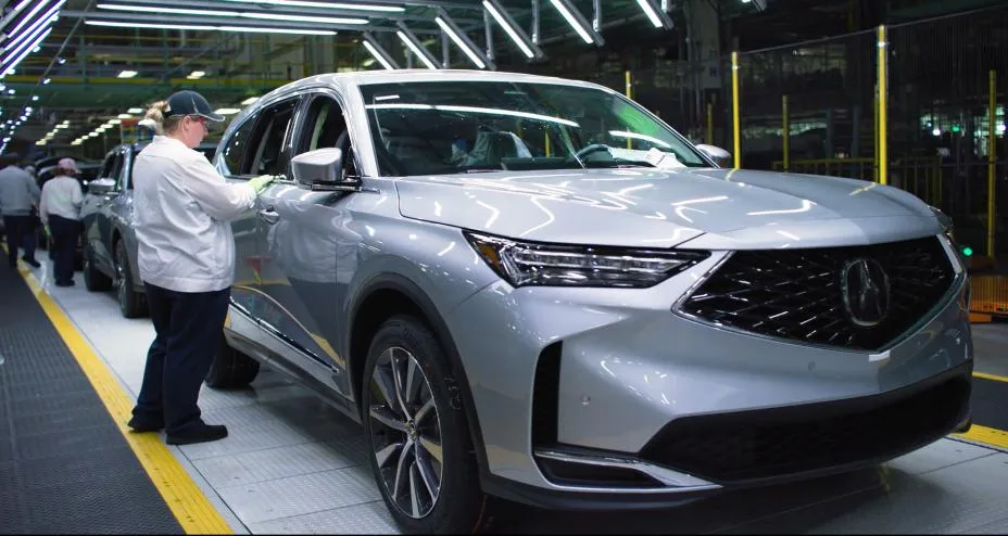 The Acura MDX, shown here on the assembly line at Honda’s East Liberty Auto Plant in Ohio, is the ninth-ranked vehicle in this year’s Cars.com American-Made Index