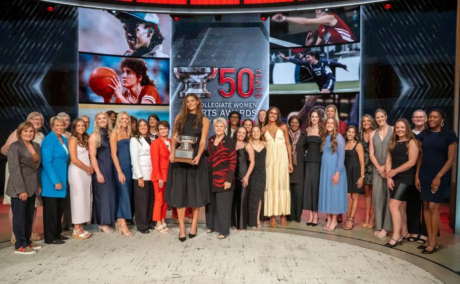 Past Honda Cup winners celebrated with The Collegiate Women Sports Awards Class of 2026 during 50th anniversary broadcast in New York City. c) Dare to Be Films/CWSA