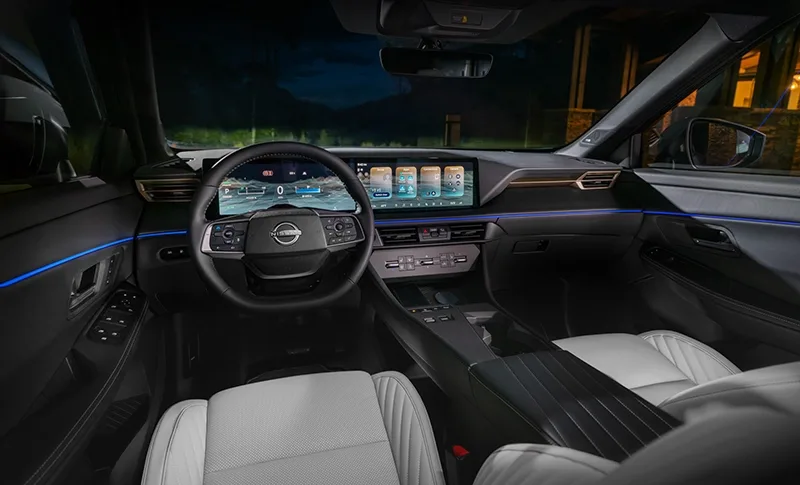 The view from the driver seat inside the 2027 Nissan Rogue Hybrid Platinum.