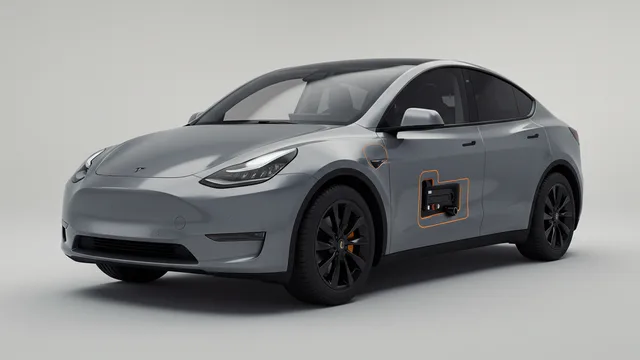 2024 TESLA Model Y safety profile — editorial illustration